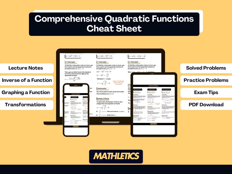 Quadratic Functions Cheat Sheet | Parabola Chart & Formula Guide ...