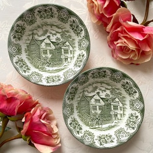 Price is for 1 Bowl. Rare Collectible Old Inns Series 17 cm Diameter Cereal/Soup Bowl. Antique Green and Off White Ironstone Staffordshire