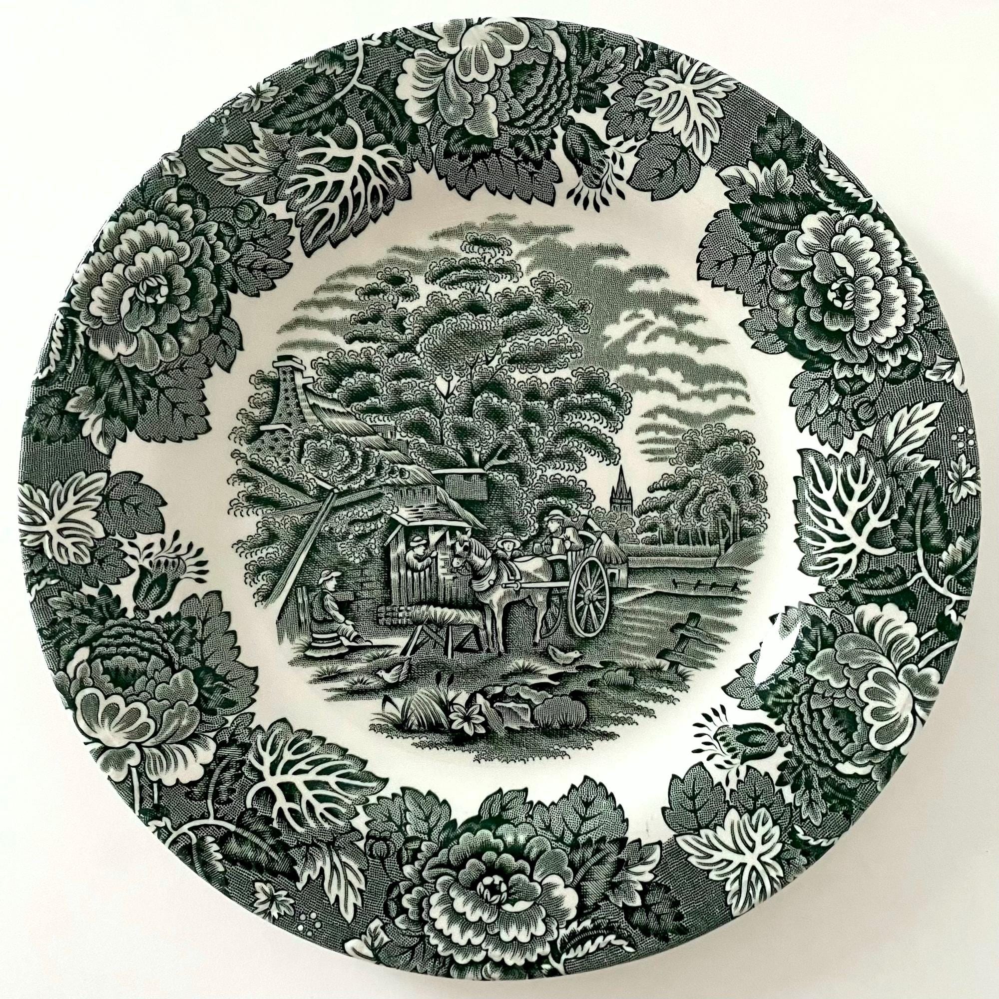 Price is for 1 Plate. Wood & Sons England Dark Green Grey Motive