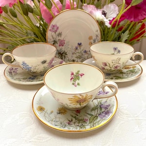 Price is for 1 Cup and 1 Saucer. Assorted Collectible Krautheim Bavaria. Off White Tea Cup and Saucer Set with Beautiful Wildflower Motive