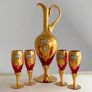 Red Murano Glass Decanter Set - Etsy
