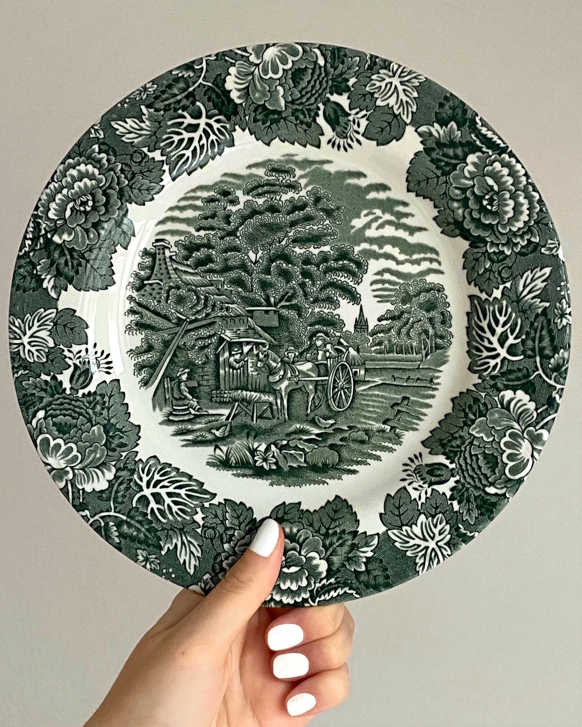 Price is for 1 Plate. Wood & Sons England Dark Green Grey Motive