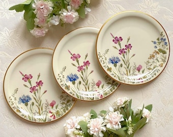Price is for 1 Plate. Wiesengrund Bergeshöh'n Scene L Krautheim Bavaria 17 cm Diameter Cake/Side Plate. Wildflower Motive and Gold Trim