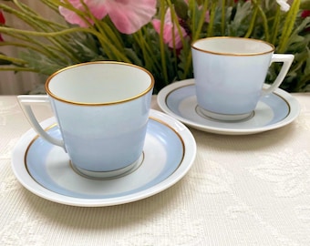 Price is for 1 Cup and 1 Saucer. First Class White and Pastel Blue No. 791-9535 Royal Copenhagen Demitasse Cup and Saucer Set Danish Modern
