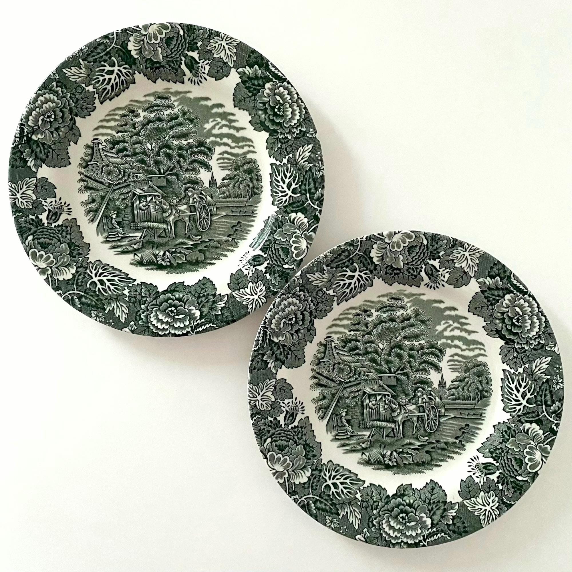 Price is for 1 Plate. Wood & Sons England Dark Green Grey Motive