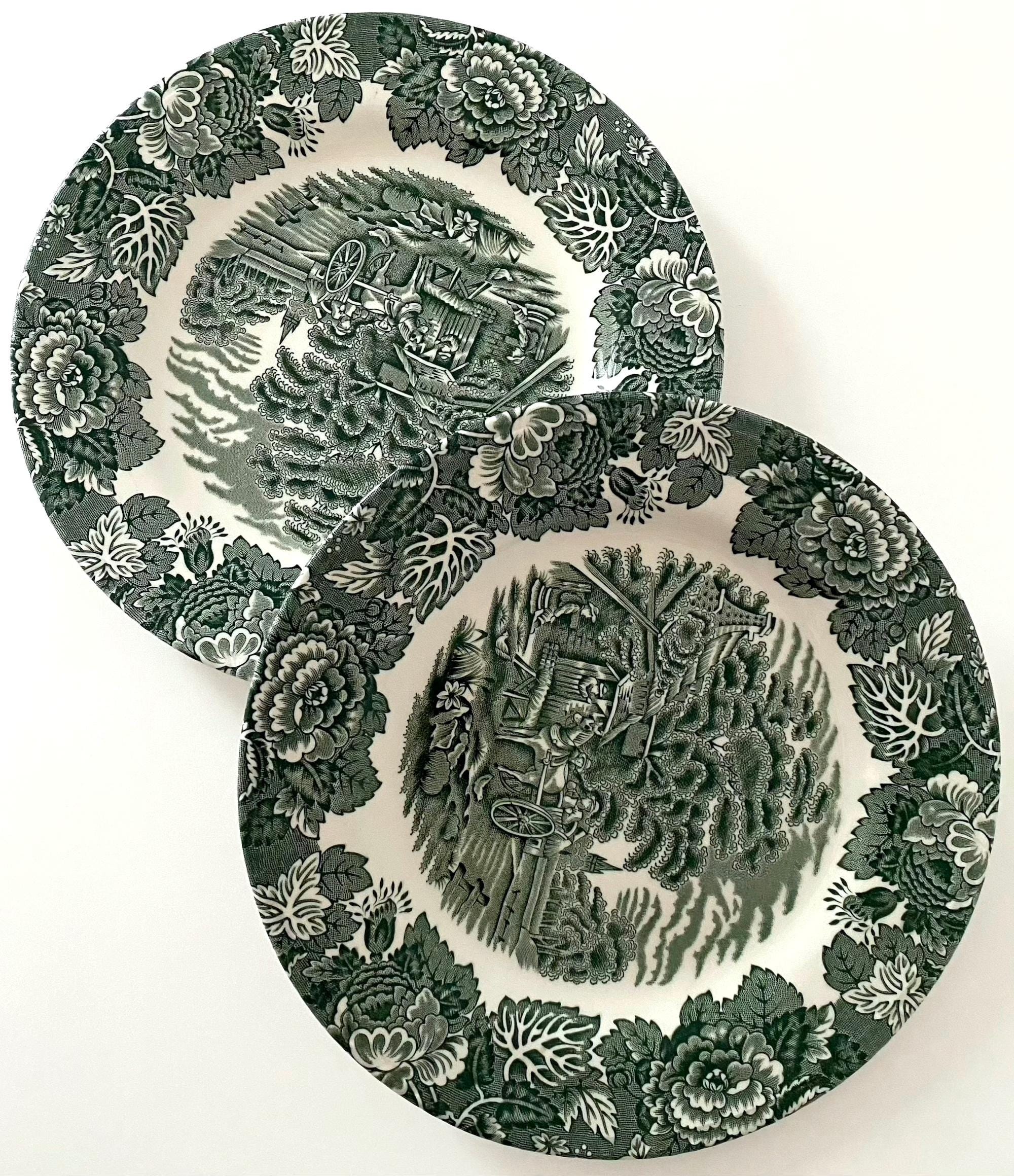 Price is for 1 Plate. Wood & Sons England Dark Green Grey Motive