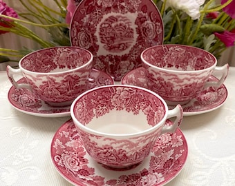 El precio incluye 1 taza y 1 platillo. Juego de taza y platillo de té rojo y rosa de 200 ml (6.8 oz) con diseño de paisaje inglés de Wood & Sons. ¡Colores y motivos variados!