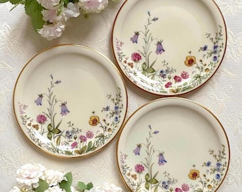 Price is for 1 Plate. Scene K Beautiful Wildflower Motive 17 cm Diameter Off White Porcelain. Krautheim Cake/Side Plate with Gold Trim