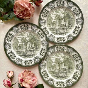 Price is for 1 Plate. Fine Condition Rare Collectible 25 cm Diameter Large Flat Dinner Plate. English Old Inns Series Green and Off White