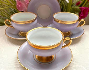 Lot De 4 Anciennes Tasses à Café/thé Friederike KPM - Porcelaine Fleurie Style Rocaille - Occasion
