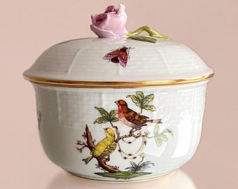 Herend Hand Painted Rothschild Bird Porcelain Jam Jelly Bowl 1377