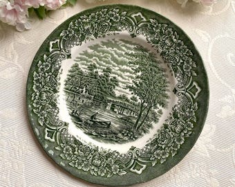 Green Homeland Grindley W. H. Grindley and Co. Staffordshire England 20 cm Diameter Luncheon Plate. Off White Collectible Vintage Fajance