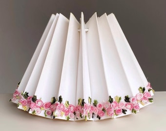 Pastel Pink Floral White Fabric Pleated 18 cm Diameter Lamp Shade with Clip on. Adorable Nouveau Rococo BellaMaison Design Nordic "Plisse"