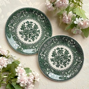 Precio por 1 plato. Plato grande para pastel/guarnición Westminster Wood & Sons de 17 cm de diámetro. Raro plato inglés vintage de color verde oscuro y blanco roto. ¡Tiene grietas!
