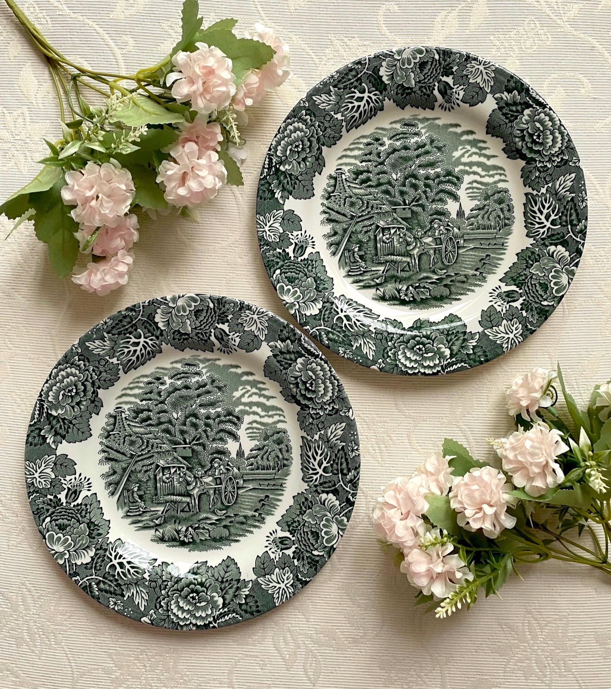 Price is for 1 Plate. Wood & Sons England Dark Green Grey Motive