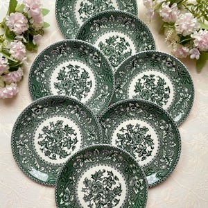Precio por 1 plato. Plato grande para pastel/guarnición Westminster Wood & Sons, color verde oscuro, de 17 cm de diámetro. Coleccionable, inglés, blanco roto.