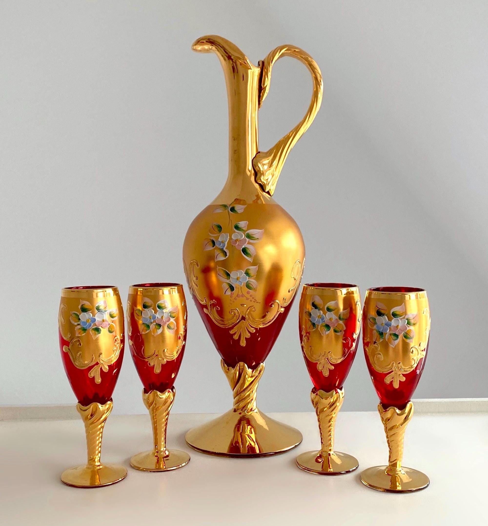 Red Murano Glass Decanter Set - Etsy