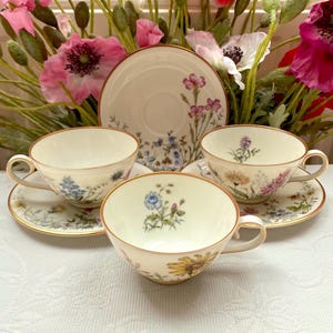 Price is for 1 Cup and 1 Saucer. Assorted Collectible Krautheim Bavaria. Off White Tea Cup and Saucer Set with Beautiful Wildflower Motive