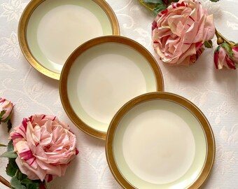 Price is for 1 Plate. Dagmar No. 988-9483 Royal Copenhagen First Class 1960-1970s. Pale Sage Green with Gold. 17 cm Diameter Cake/Side Plate