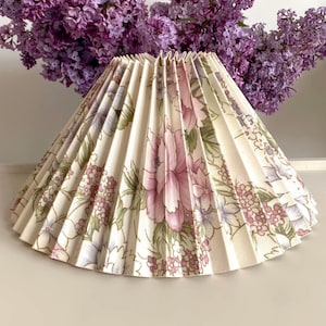 Pink and Blue Flowers Botanical Art Beautiful Pastel Colors. Nordic &quot;Plisse&quot; Pleated Off White Fabric Lamp Shade with Clip on Frame