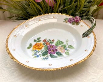 Royal Copenhagen Flora Danica Original Base Porcelain Staff Edition. Hand Painted Private Collection. Rare 1870-1890s Tray. Has Repairs!