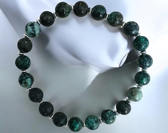 African Turquoise and Sterling Silver Stretch Bracelet