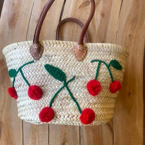 French Market Basket with Double Handles – Handmade Moroccan Straw Bag – Beach Tote, Wicker Shopping Basket, Natural Palm Bag