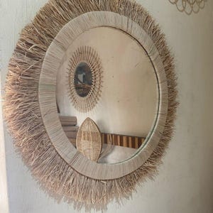 Handwoven Rattan Mirror – Boho Wall Decor, Natural Round Wicker Mirror