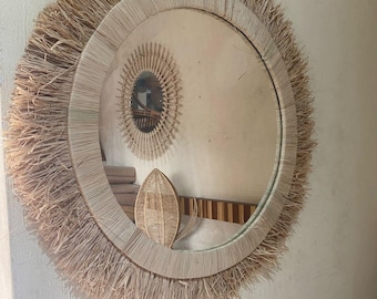 Handwoven Rattan Mirror – Boho Wall Decor, Natural Round Wicker Mirror