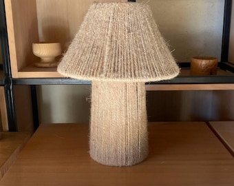 Handmade Raffia Boho Table Lamp: Small Bedside Nightstand Light
