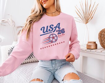 USA Vintage Style Soccer Club 26' Graphic Tee, Retro Inspired American Proud Ball Supporters Design, 2026 Football World Unisex T-Shirt