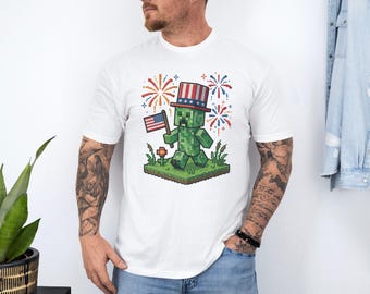 Pixel Patriot Video Game Inspired Graphic Tee, Retro Independence Day Celebration Design, American Freedom Gamer Aesthetic Unisex T-Shirt