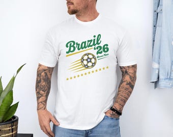 Brazil 26' Vintage Style Soccer Club Graphic Tee, Retro Inspired Bosnian Proud Ball Supporters Design, 2026 Football World Unisex T-Shirt