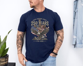 Faith Freedom America Graphic Tee, Patriotic Heritage Celebration Tribute Design, Vintage Independence Anniversary 1776-2026 Unisex T-Shirt