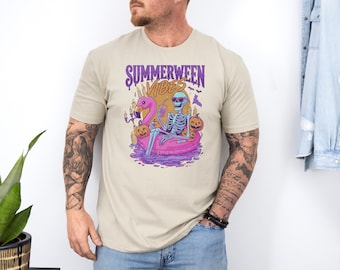 Summerween Vibes Vintage Graphic Tee, Retro Spooky Season Aesthetic Streetwear Design, Colorful Halloween Lover Fashion Trend Unisex T-Shirt
