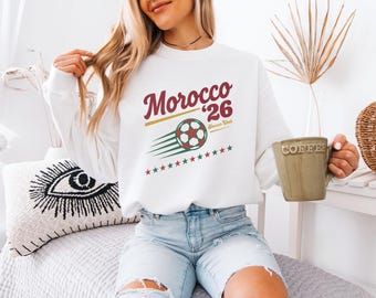 Morocco 26' Vintage Style Soccer Club Graphic Tee, Retro Inspired Bosnian Proud Ball Supporters Design, 2026 Football World Unisex T-Shirt