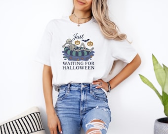 Waiting For Halloween Graphic Tee, Vintage Spooky Season Streetwear Aesthetic Design, Retro Fall Lover Fashion Trendy Apparel Unisex T-Shirt