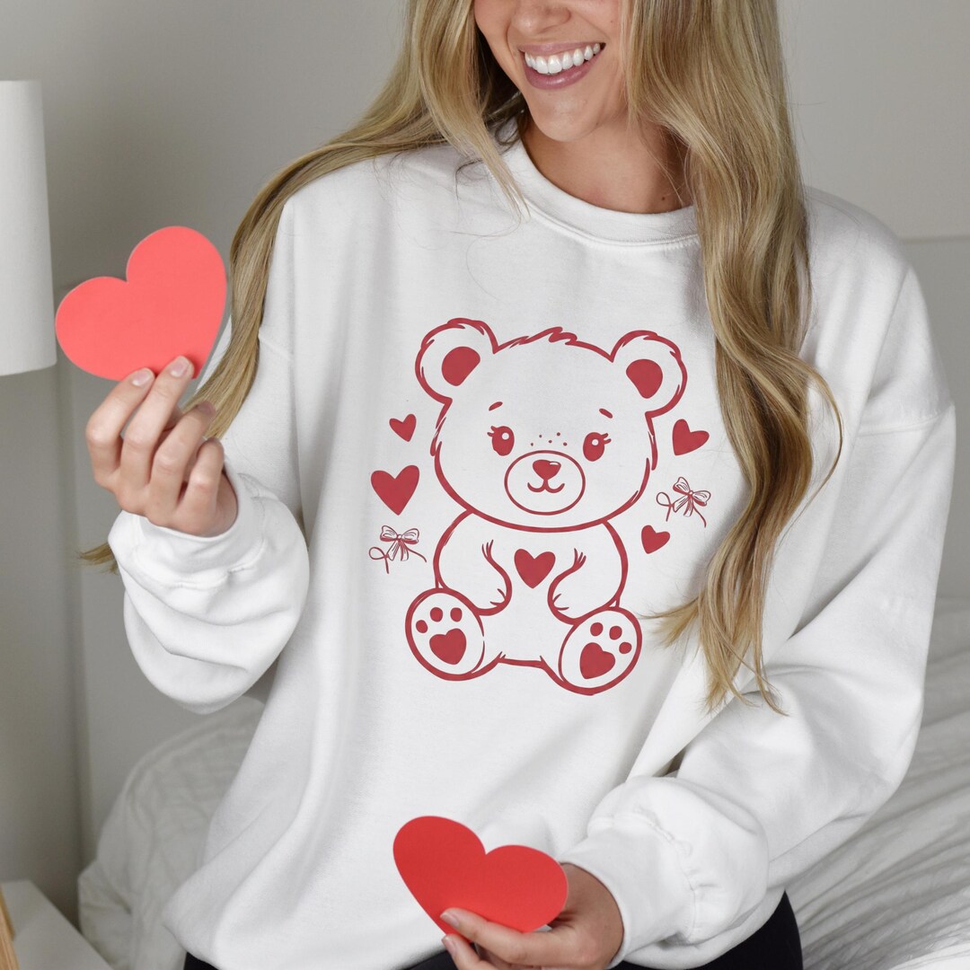 Cute Teddy Bear Valentine Shirt, Gildan Sweatshirt for Women, Heart ...