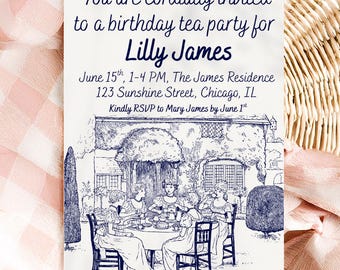 Editable Tea Party Invitation, Girls Birthday Tea Invite, Vintage Party Printable Invite, Elegant Victorian Garden Party Template