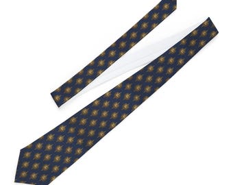 Liahona Pattern Necktie Navy Blue with Gold Motif Necktie | Religious Symbol Tie
