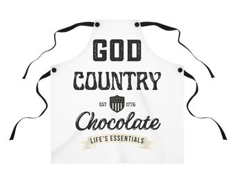 God Country Chocolate Apron | Patriotic cooking apron, vintage typography