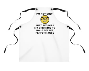 Funny Geek Emoji "I'm Not Ugly Just Reduced My Graphics" Apron | Cooking, BBQ, Gamer