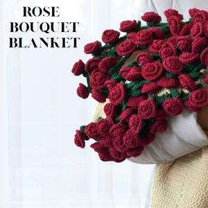 Handmade Crochet Rose Bouquet Blanket - Finished Floral Throw