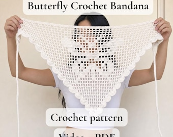 Pañuelo triangular de ganchillo con mariposa filet (PDF + vídeo)