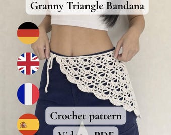 Granny Triangle Bandana/Scarf Crochet Pattern PDF+Video