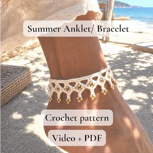 PDF+Video Crochet Pattern Beaded Anklet/ Bracelet