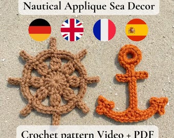 Schema per applicazione nautica all'uncinetto con ancora e timone (PDF + video)
