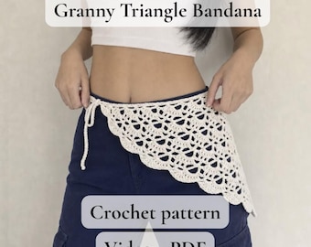Padrão de crochê para bandana/cachecol triangular da vovó em PDF + vídeo