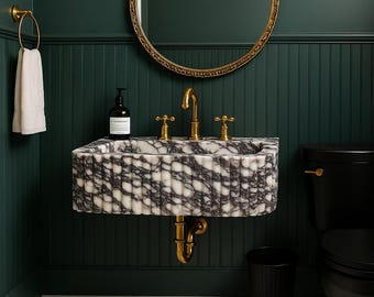 Luxury Calacatta Viola Marble Sink • Handmade Purple Veined Stone Basin