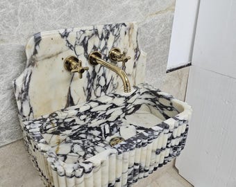 Handgesneden Calacatta-altvioolmarmeren wastafel: geribbelde badkamerijdelheid